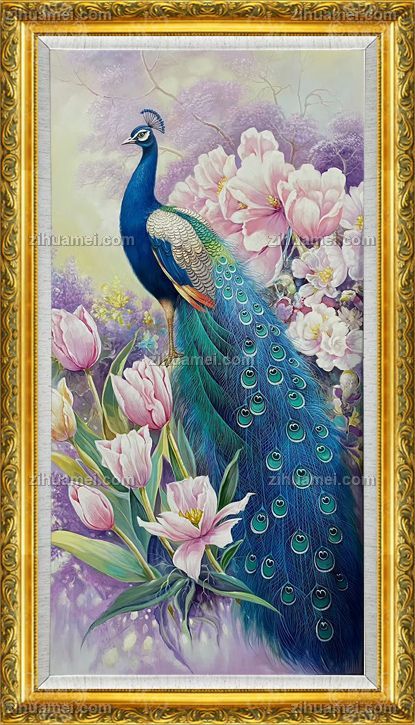 白玉兰花孔雀油画