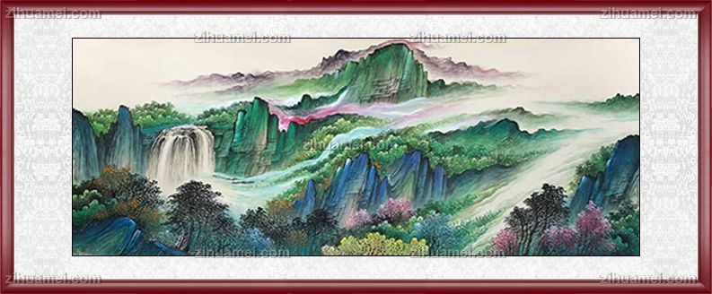 纯手绘彩墨山水风景国画