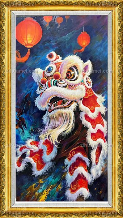 大红灯笼与舞狮