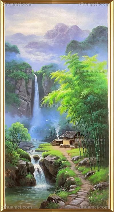 玄关中式竹林风景油画