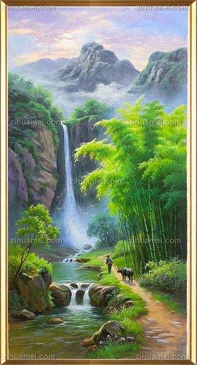 玄关走廊竹林风景油画