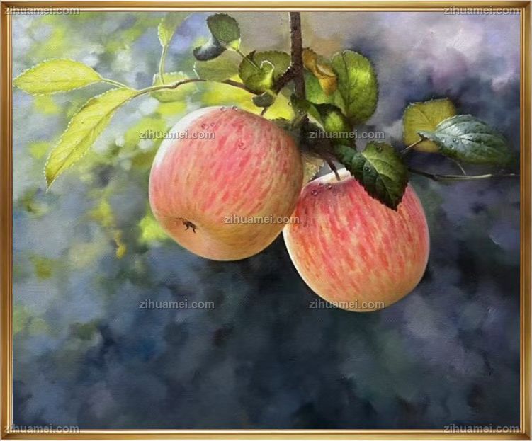 实木外框超写实手绘苹果油画
