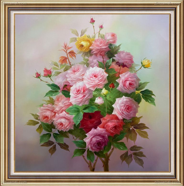 油画作品粉红色的玫瑰花