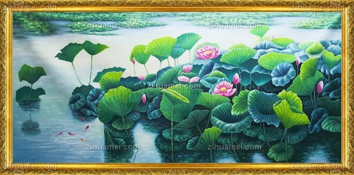 荷花池塘 景色优美 年年有余 和谐 中式油画