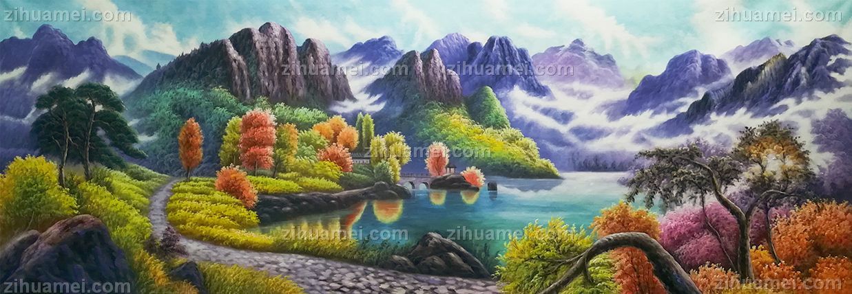 风景油画 山水画 聚宝盆 中式油画