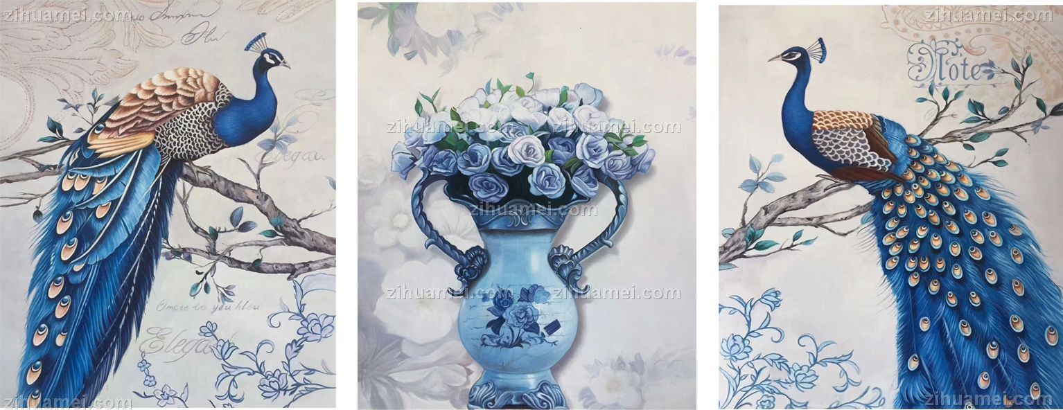 四条屏 梅兰竹菊 中式油画