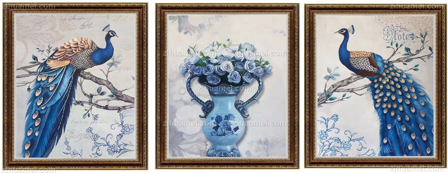 四条屏 梅兰竹菊 中式油画