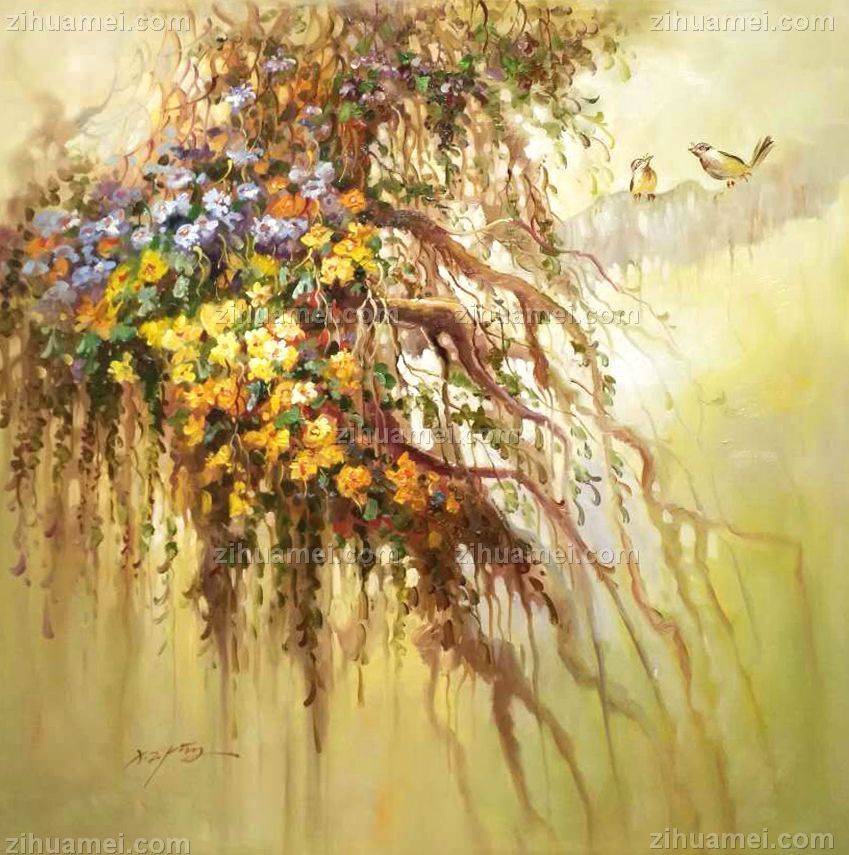 紫藤萝花 中式油画