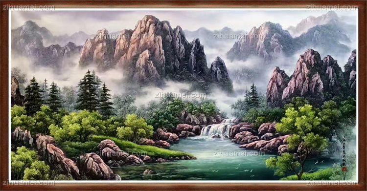 手绘油画 刀画 山水油画