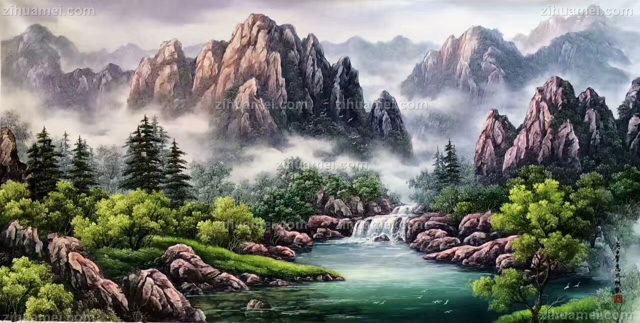 手绘油画 刀画 山水油画