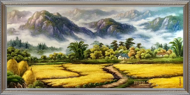 山水油画 金色黄金大丰收