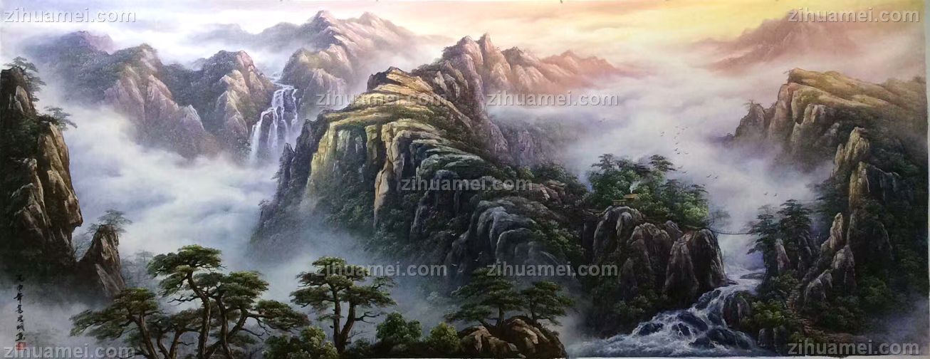 刀画 山水油画 聚宝盆