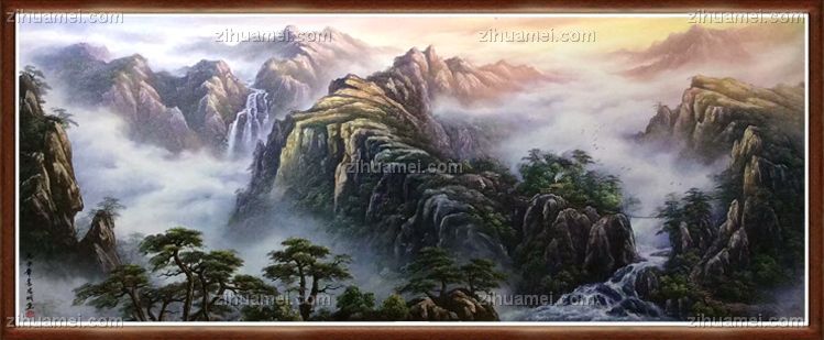 刀画 山水油画 聚宝盆