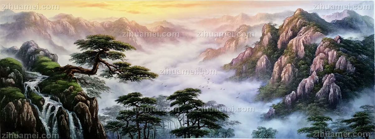 刀画 山水油画 迎客松与高山