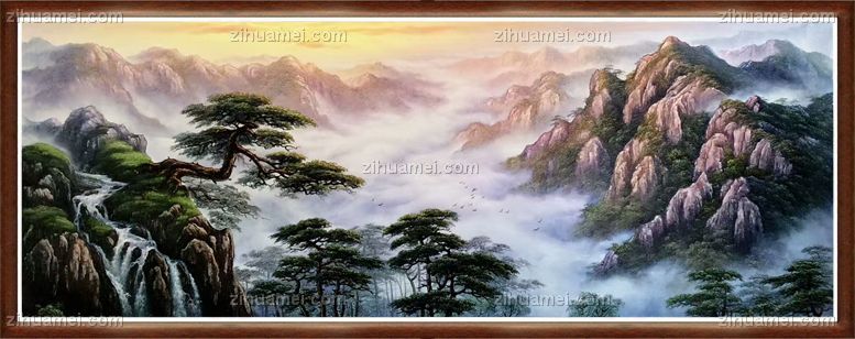 刀画 山水油画 聚宝盆