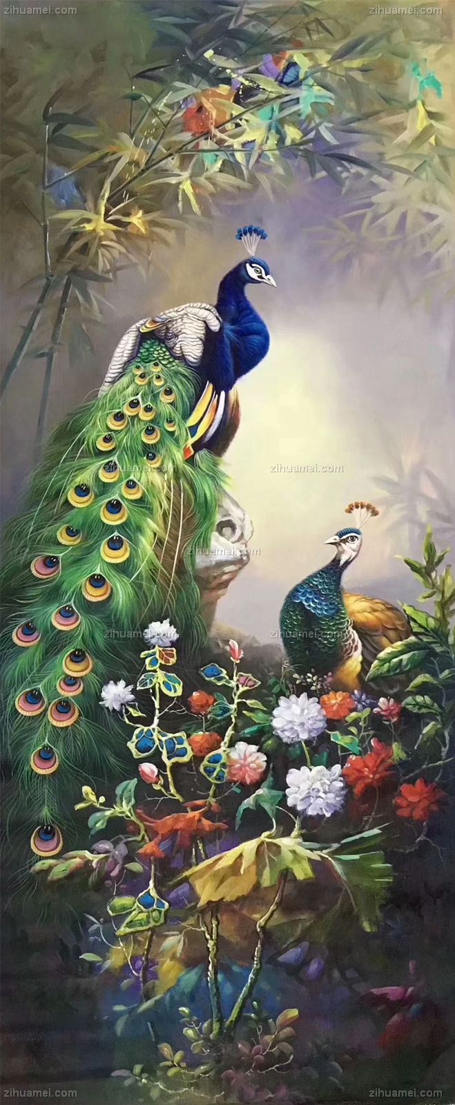 油画手绘 孔雀