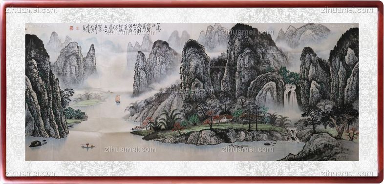 国画 青山绿水一帆风顺