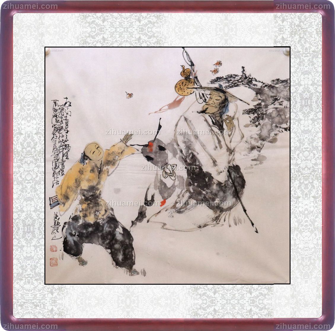 国画 毛驴 老者