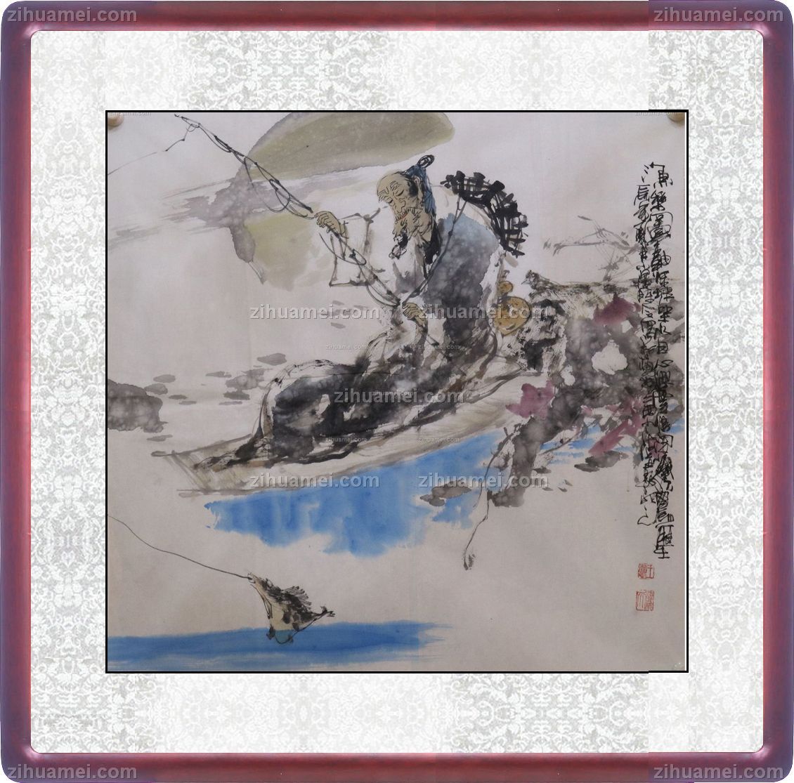 国画 老者垂钓