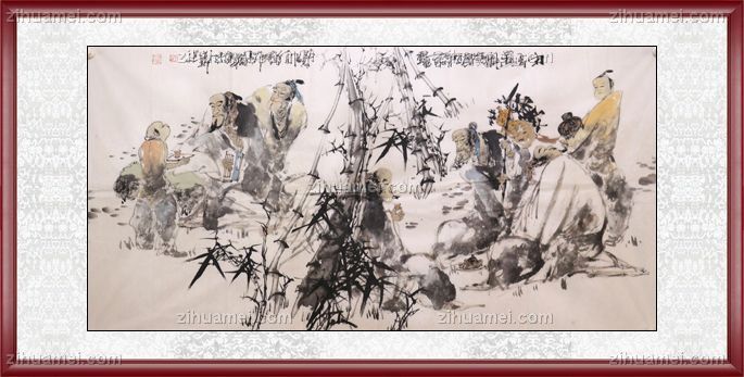 国画 老者孩童