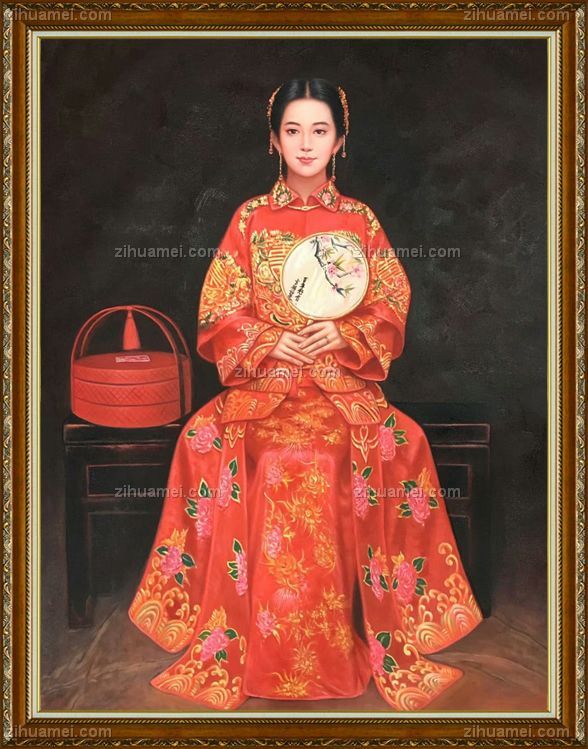 美丽的新娘漂亮的新娘礼服手绘油画
