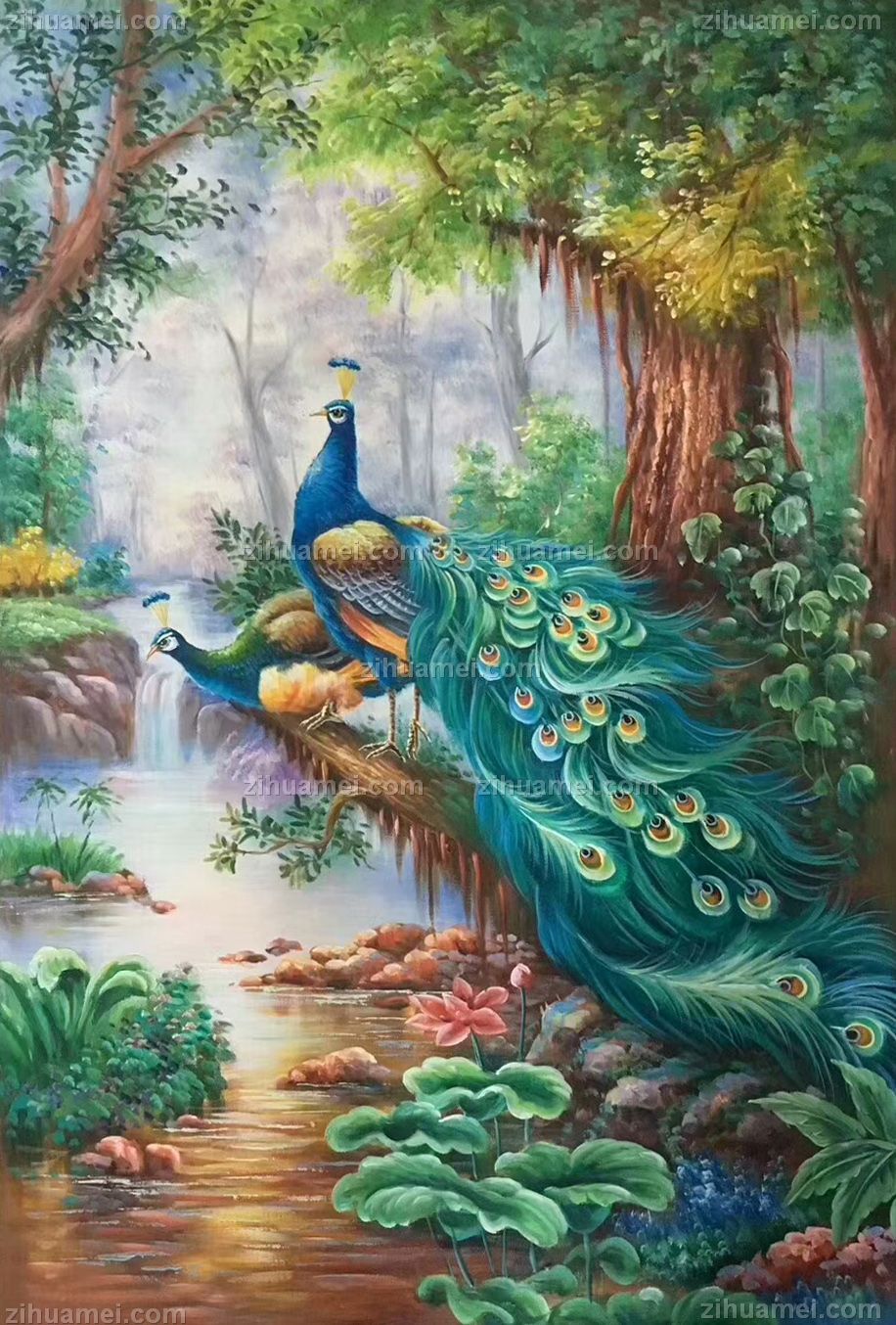 绘油画吉祥孔雀