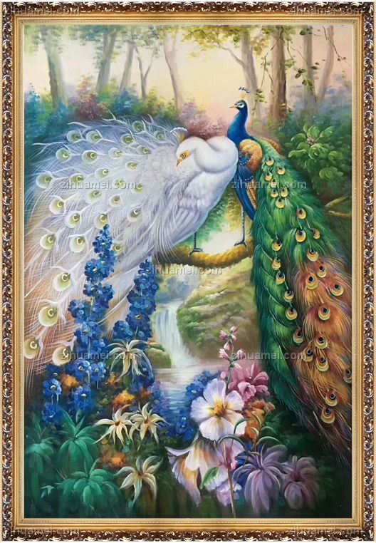 手绘油画吉祥孔雀