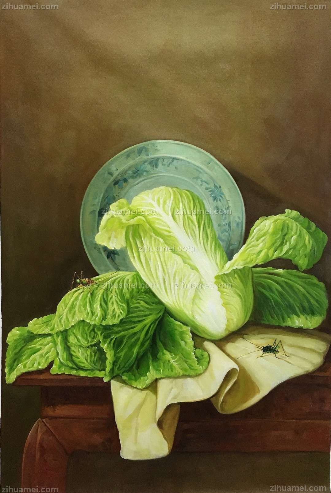 白菜布面手绘油画
