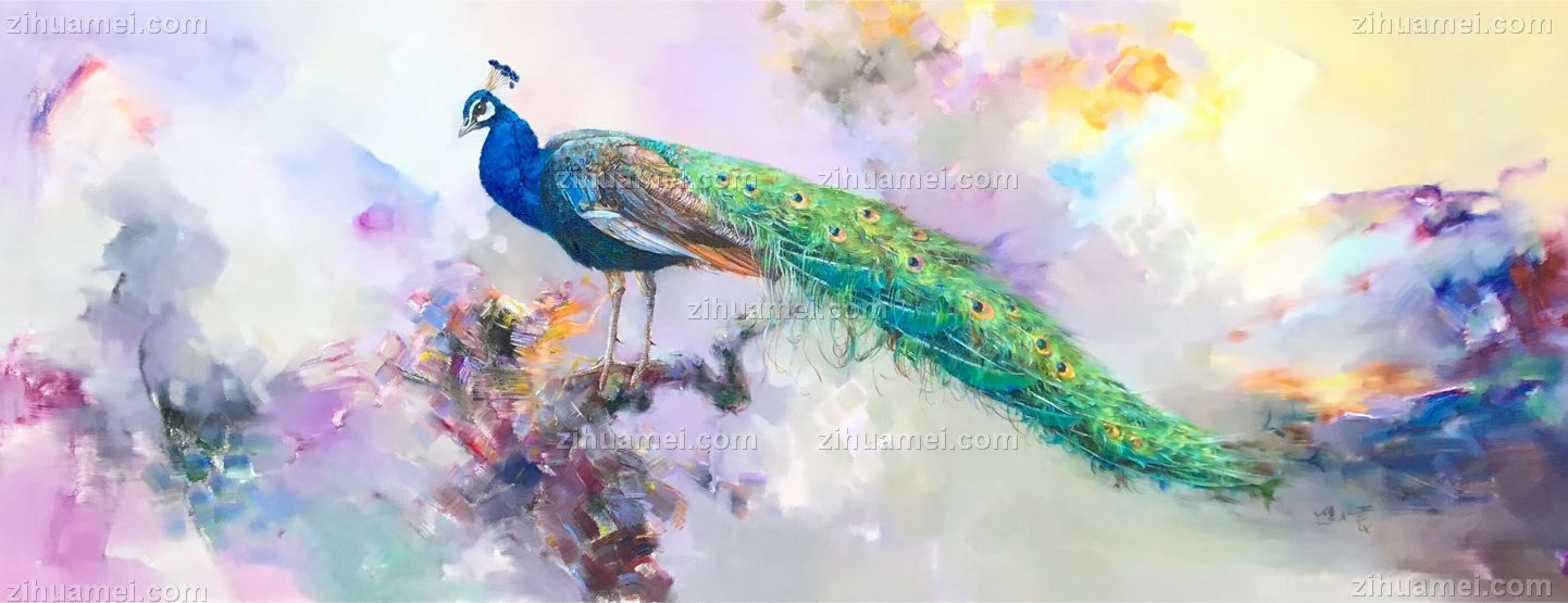 高档绿孔雀油画