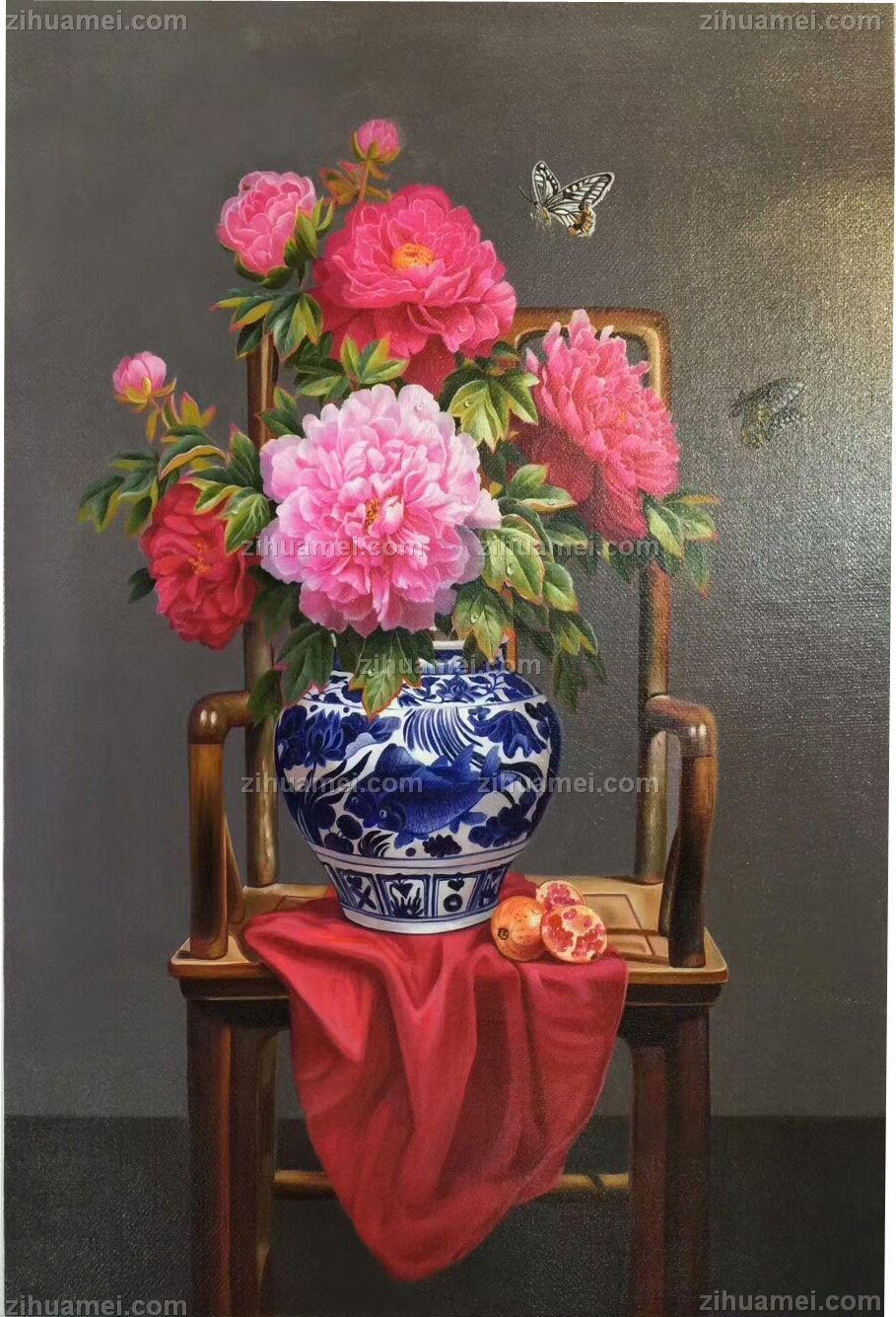 油画牡丹青花瓷