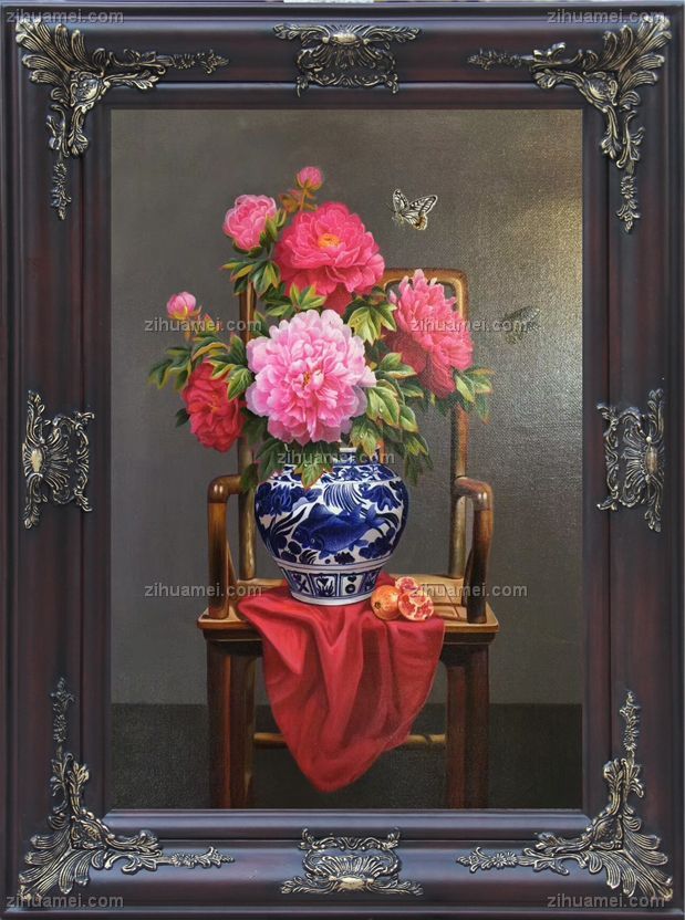 油画牡丹青花瓷