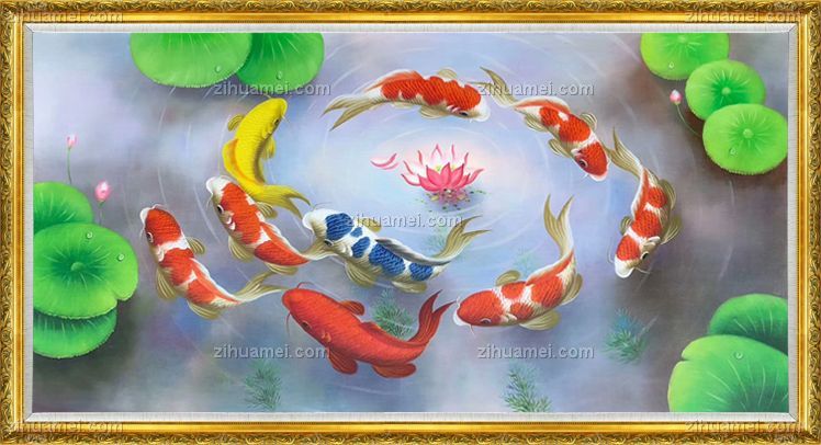 九鱼图 中式油画