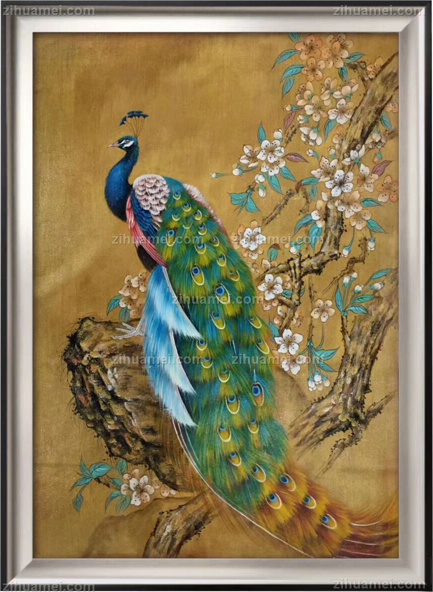 孔雀油画