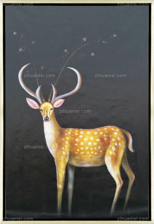 手绘油画 回头鹿
