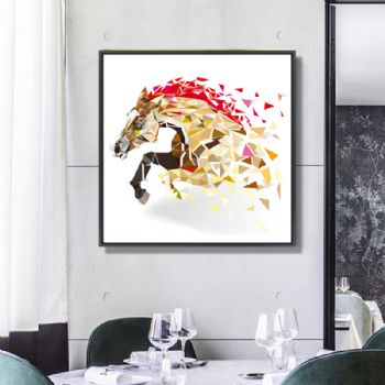 Hermes diamond cutting modern galloping horse high-grade light luxury crystal porcelain decorative painting aluminum alloy frame hanging painting