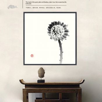 高档轻奢中式水墨风飞舞中的蒲公英种子晶瓷装饰画挂画