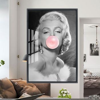 吹泡泡的奥黛丽·赫本高档轻奢晶瓷画装饰画铝合金框现代简约客厅样板房抽象玄关走廊挂画