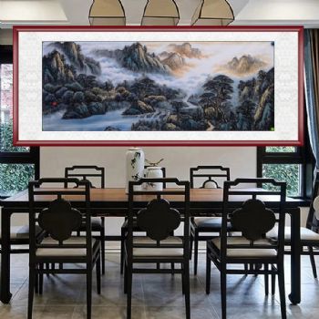 中国国画标准小六尺高品质山水画中式传统水墨写意山水画接受个性提词