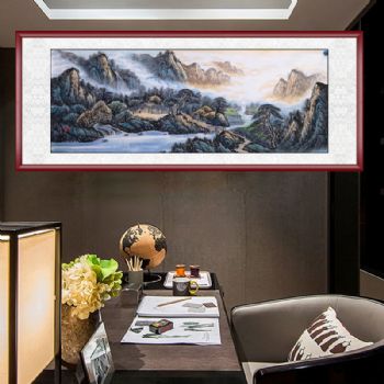 青山绿水小桥流水人家新中式水墨山水画高品质小六尺山水画接受个性提词