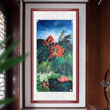 浓墨重彩水墨画手绘国画仿黄永玉荷花图高品质手绘花鸟画实木画框