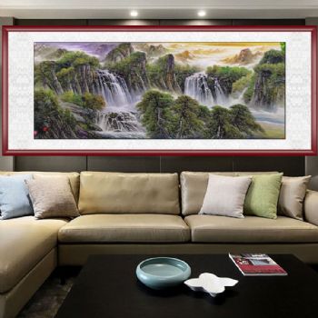 风水国画纯手绘中式水墨画山水画小六尺山水画聚宝盆国画支持个性提词