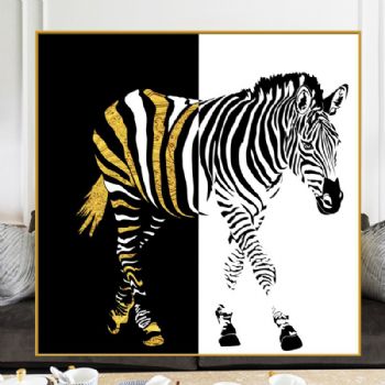 黑白斑马动物装饰画艺术风格极简艺术高清晶瓷画