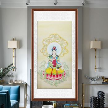 观音菩萨纯手绘工笔国画神佛人物国画适合中堂的水墨画