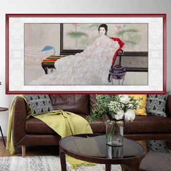 贵妃出浴图人体艺术手绘人物国画四尺工笔人物美女图裸体人物画