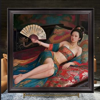 油画人体人物布面油画半躺美女写实油画纯手绘手工人物画