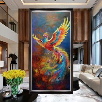 纯手绘手工原创艺术油画凤凰浴火重生油画实木外框