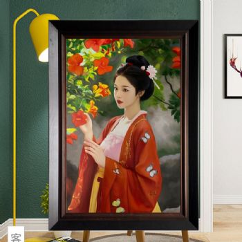 唐朝美女油画 纯手绘油画服饰画 高档会所挂画 实物外框 人物画