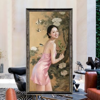 美女艺术油画手绘现代画卧室墙装饰画酒店壁画卫浴间墙画油画、