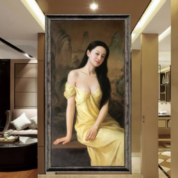 睡衣美女人物艺术油画手绘现代画卧室墙装饰画酒店壁画卫浴间墙画油画人物画