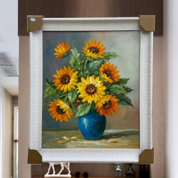 现代风格手绘油画花卉油画厚油厚肌理花卉作品PS环保外框现货现发